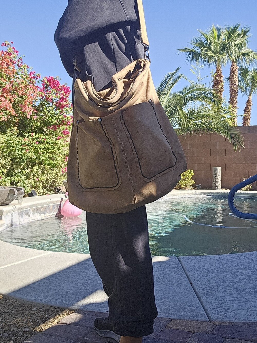 Large Tan Leather Hobo Satchel Bag